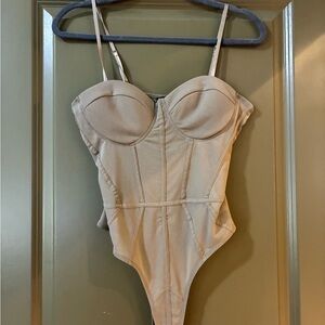 Women's Beige Structured Bustier Bodysuit